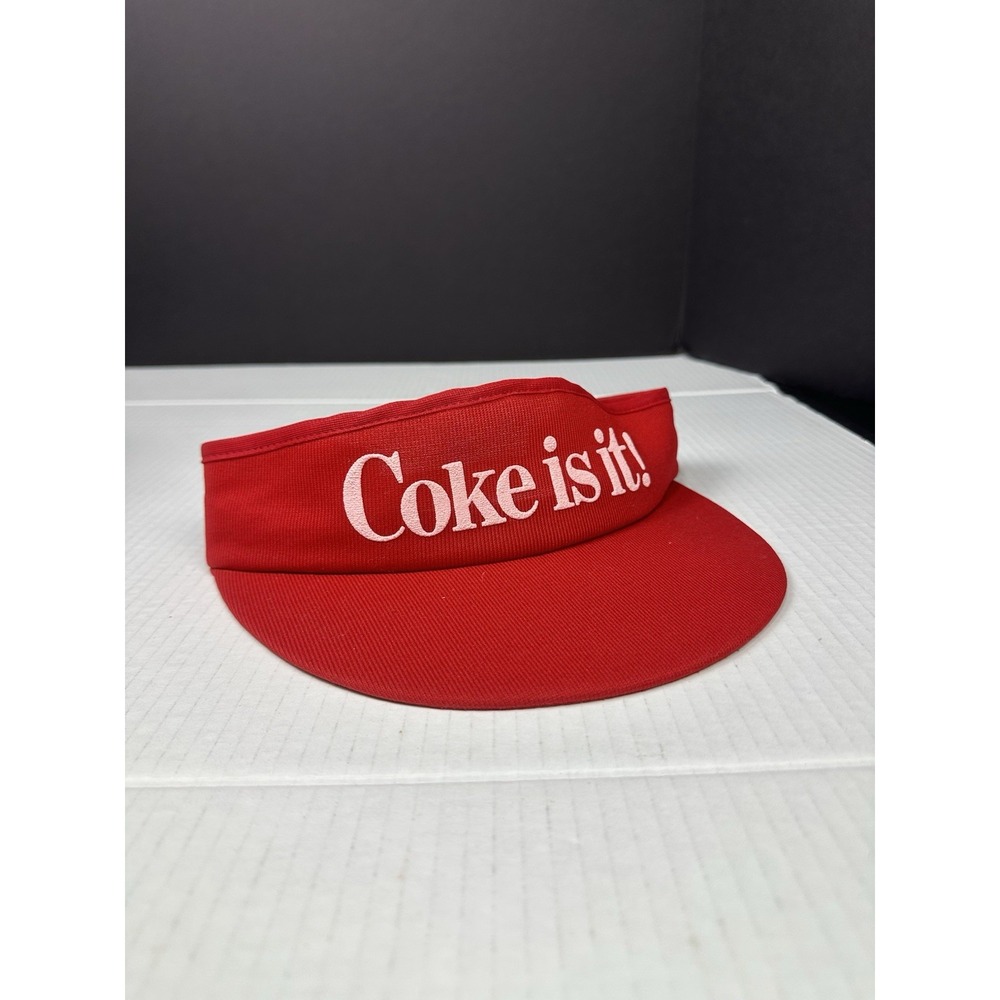 Vintage Coca-Cola - Coke is it! Red & White Adjustable Visor Made In USA